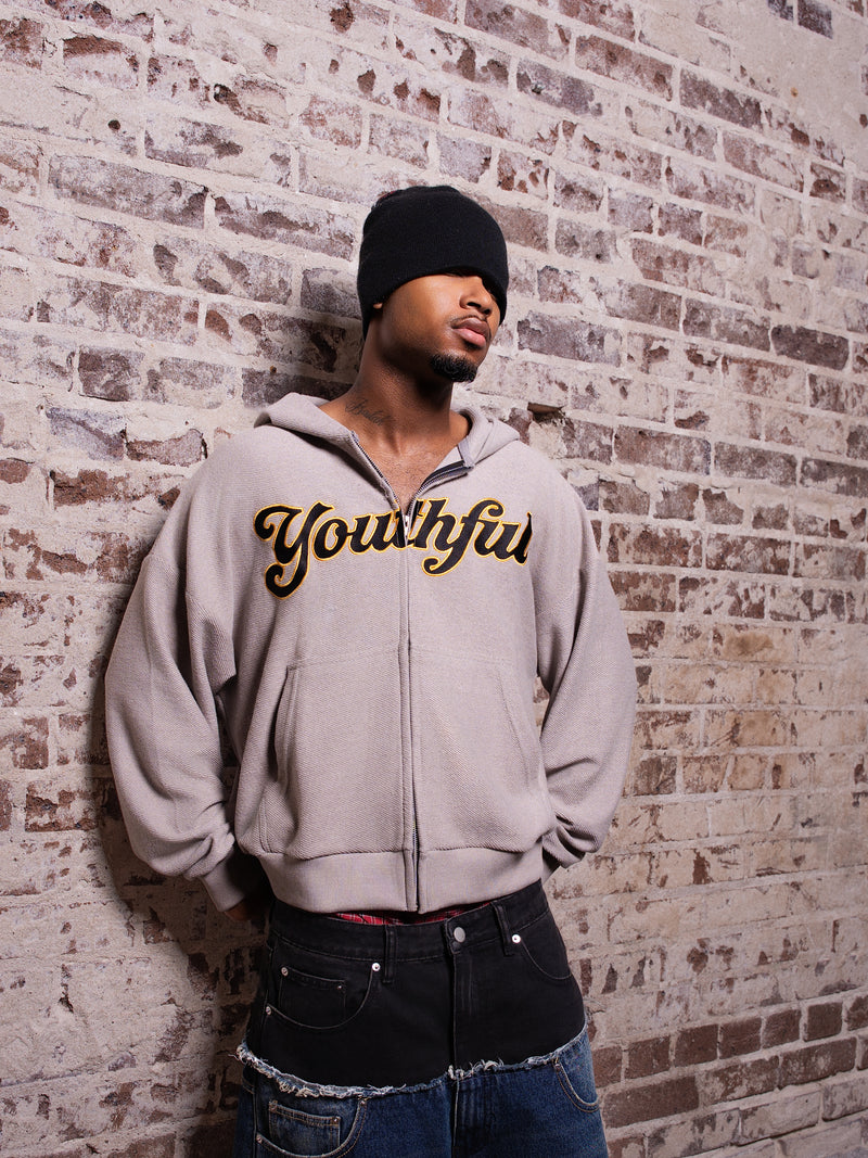 GREY REVERSE TERRY YOUTHFUL ZIPUP