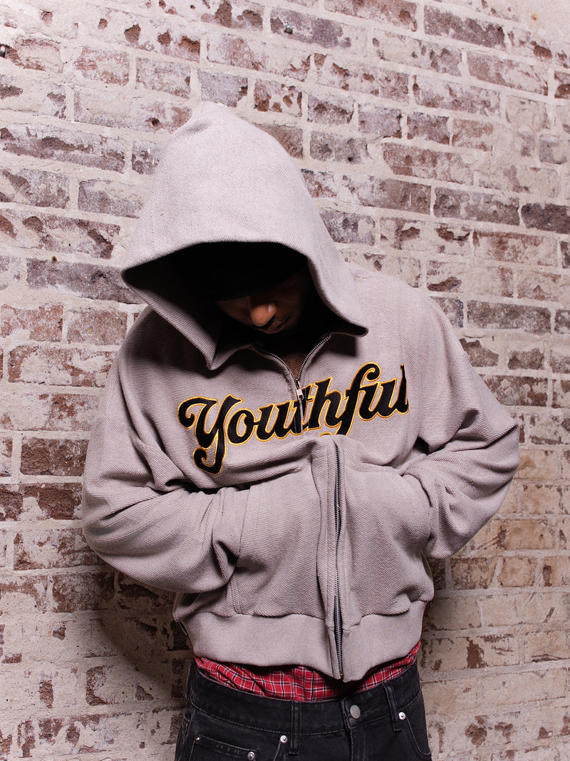 GREY REVERSE TERRY YOUTHFUL ZIPUP