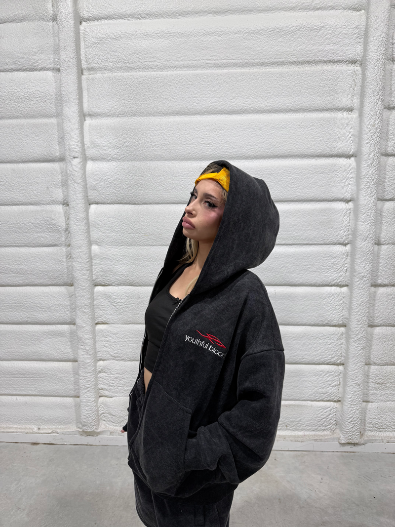 WASHED BLACK YB LOGO ZIP