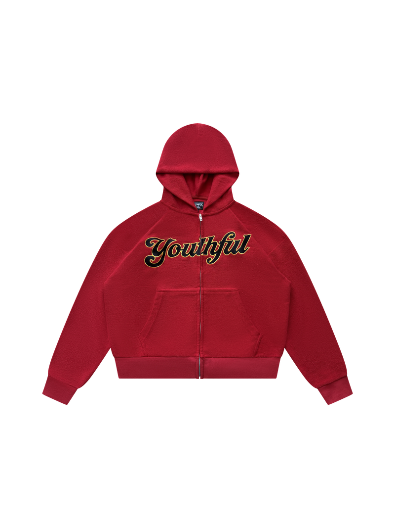 RED REVERSE TERRY YOUTHFUL ZIPUP