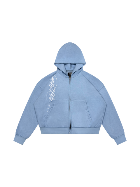 LIGHT BLUE CALLIGRAPHY ZIPUP