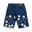 "distressed bloom jorts" (dark blue)