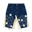 "distressed bloom jorts" (dark blue)