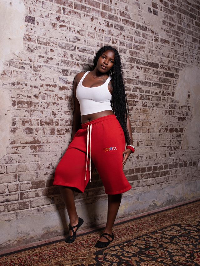 RED COLORFUL YOUTHFUL SHORTS